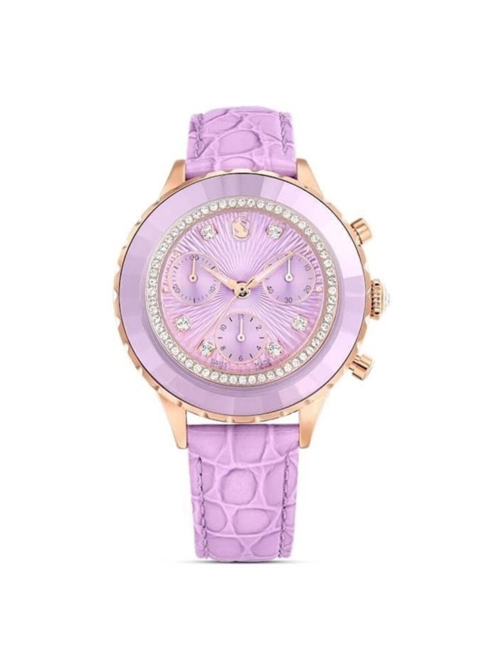 NWT Swarovski Octea Chrono Quartz Crystal Purple Dial Watch